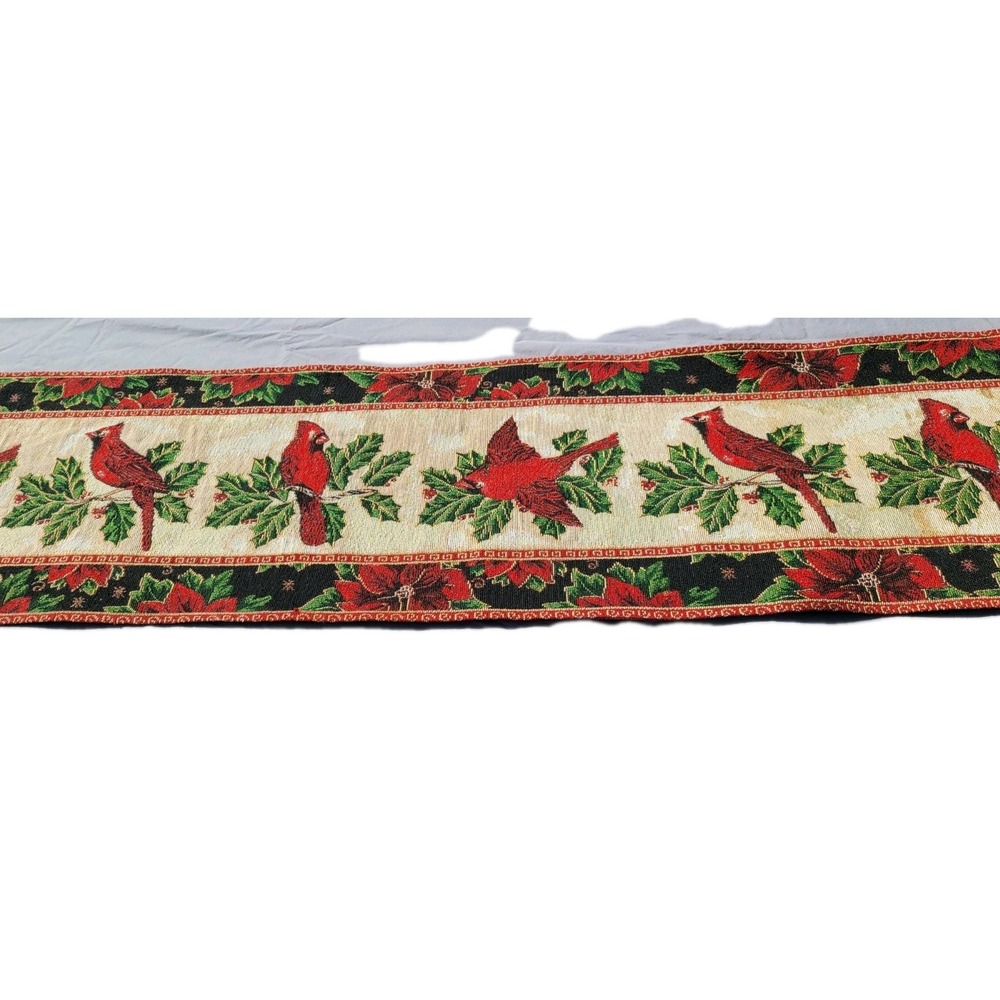St. Nicholas Long Rectangle Runner‎ Tapestry Christmas Poinsettia Cardinal